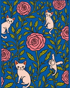 Whimsical Pink Roses And Feline Friends Rug