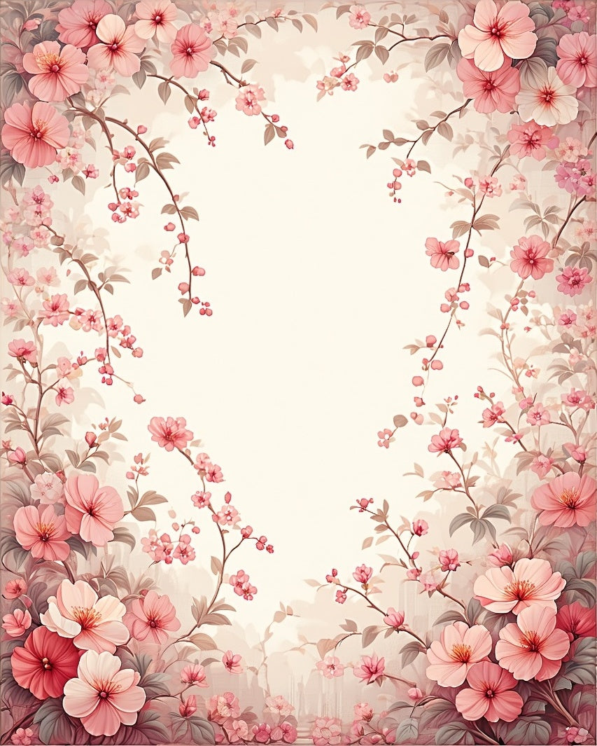 Pink Floral Branches Whimsical Design Rug