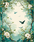 Whimsical Birds Blooming Branches Teal Rug