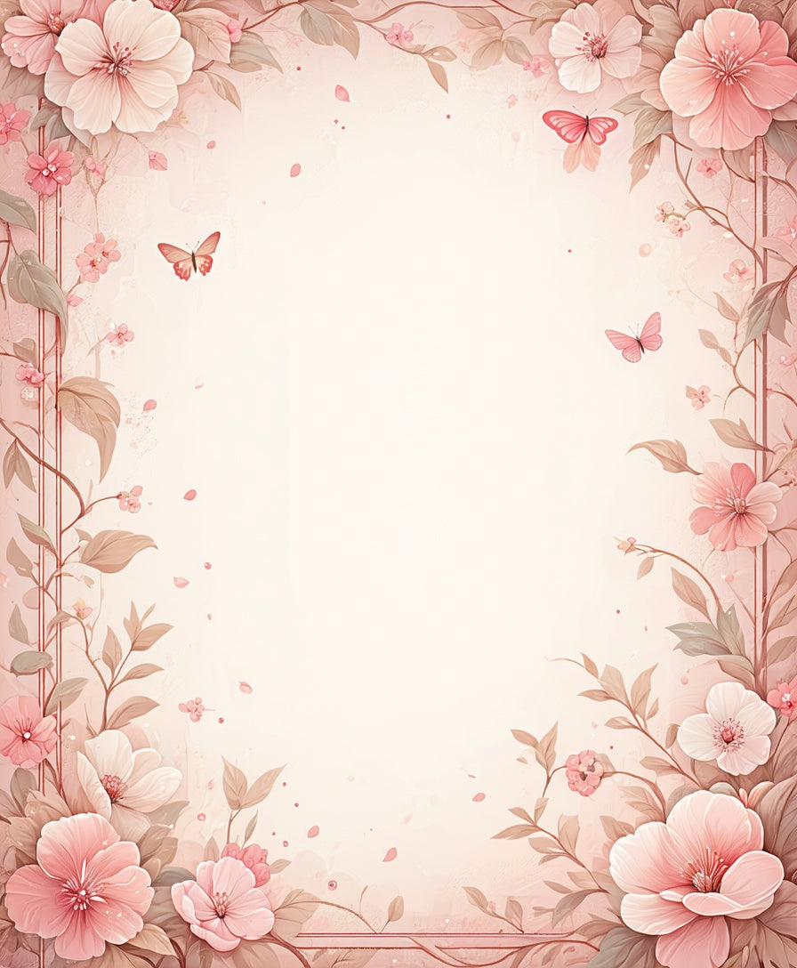 Soft Pink Floral Butterfly Garden Rug