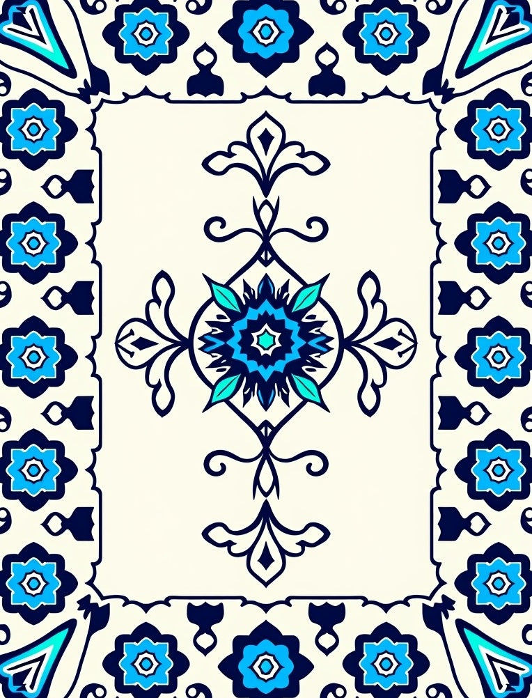 Classic Blue Ivory Floral Medallion Rug