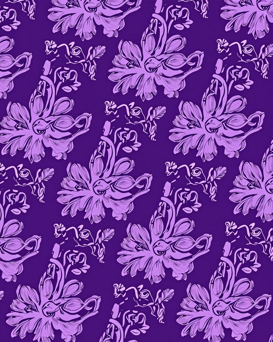 Opulent Violet Floral Scroll Pattern Rug