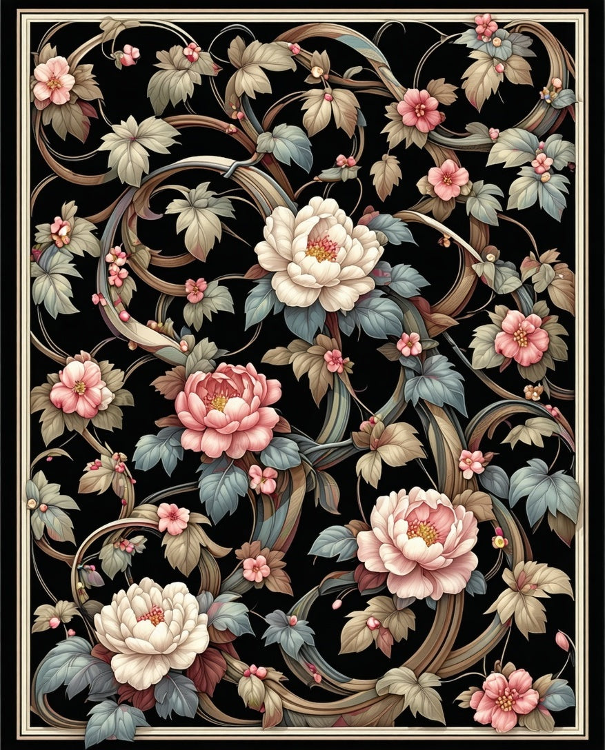 Elegant Floral Swirls And Blooms Rug