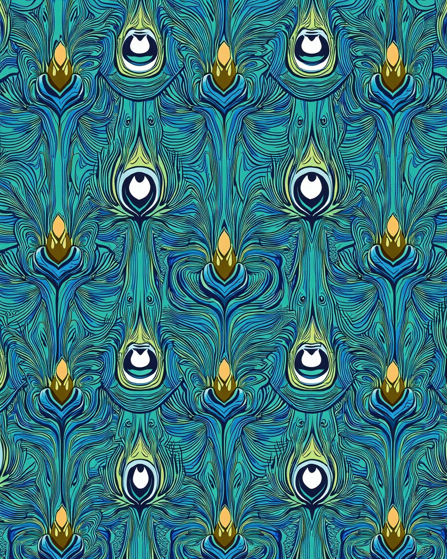 Art Nouveau Teal Peacock Feather Pattern Rug