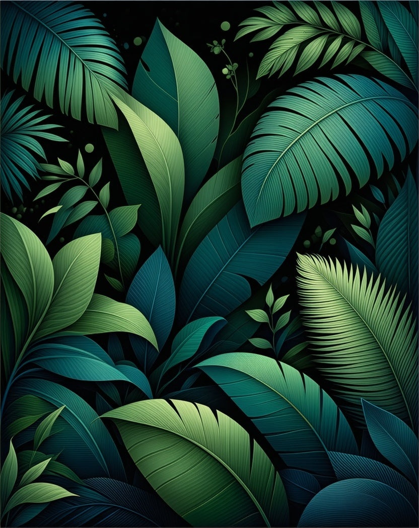 Lush Green Tropical Leaf Pattern Rug