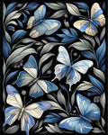 Whimsical Blue Butterfly Floral Pattern Rug