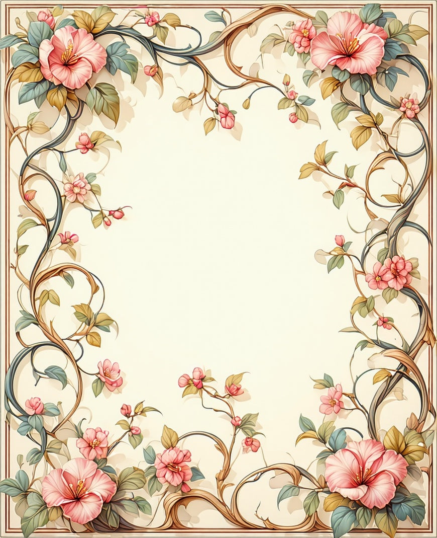 Elegant Pink Floral Vine Design Rug