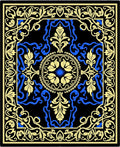 Ornate Floral Medallion Black Blue Rug