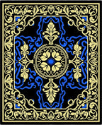 Ornate Floral Medallion Black Blue Rug