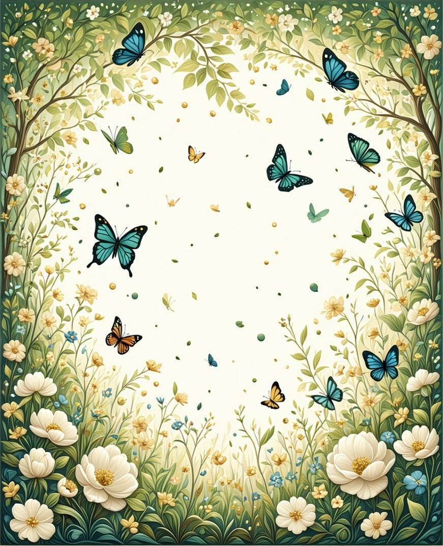 Whimsical Butterflies Floral Meadow Design Rug