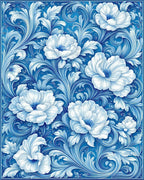 Intricate Floral Pattern Blue Rug