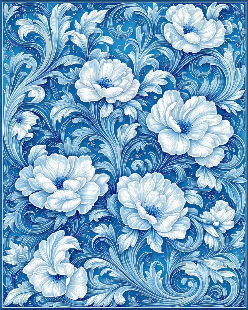 Intricate Floral Pattern Blue Rug