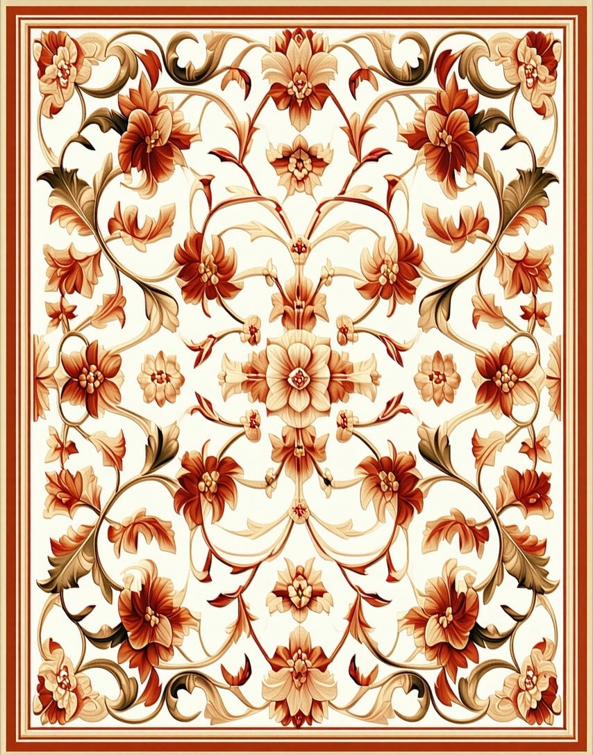 Ornate Floral Vine Pattern Rug