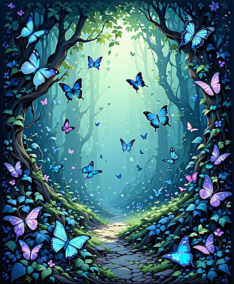 Enchanted Forest Butterfly Pattern Rug
