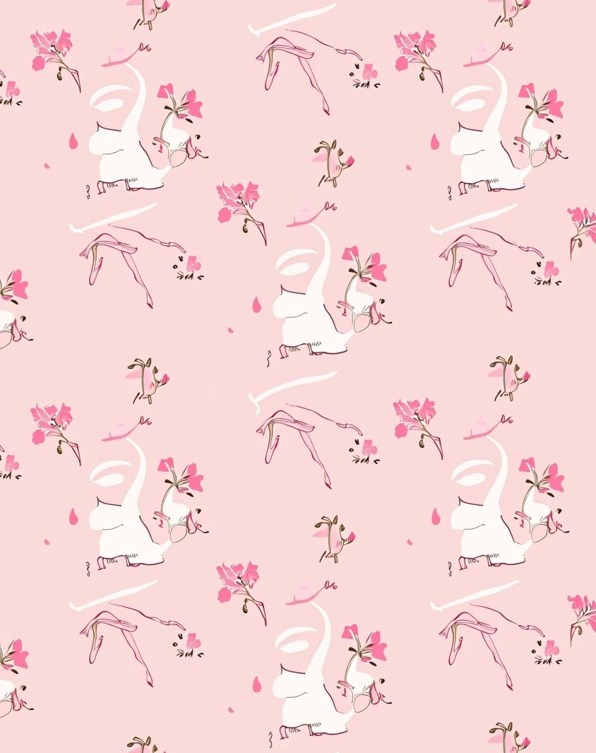 Whimsical Pink Ballet Floral Design Rug