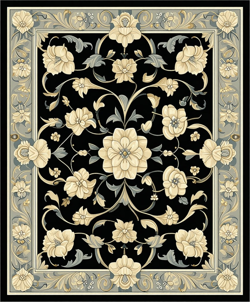 Classic Floral Scrollwork Design Rug