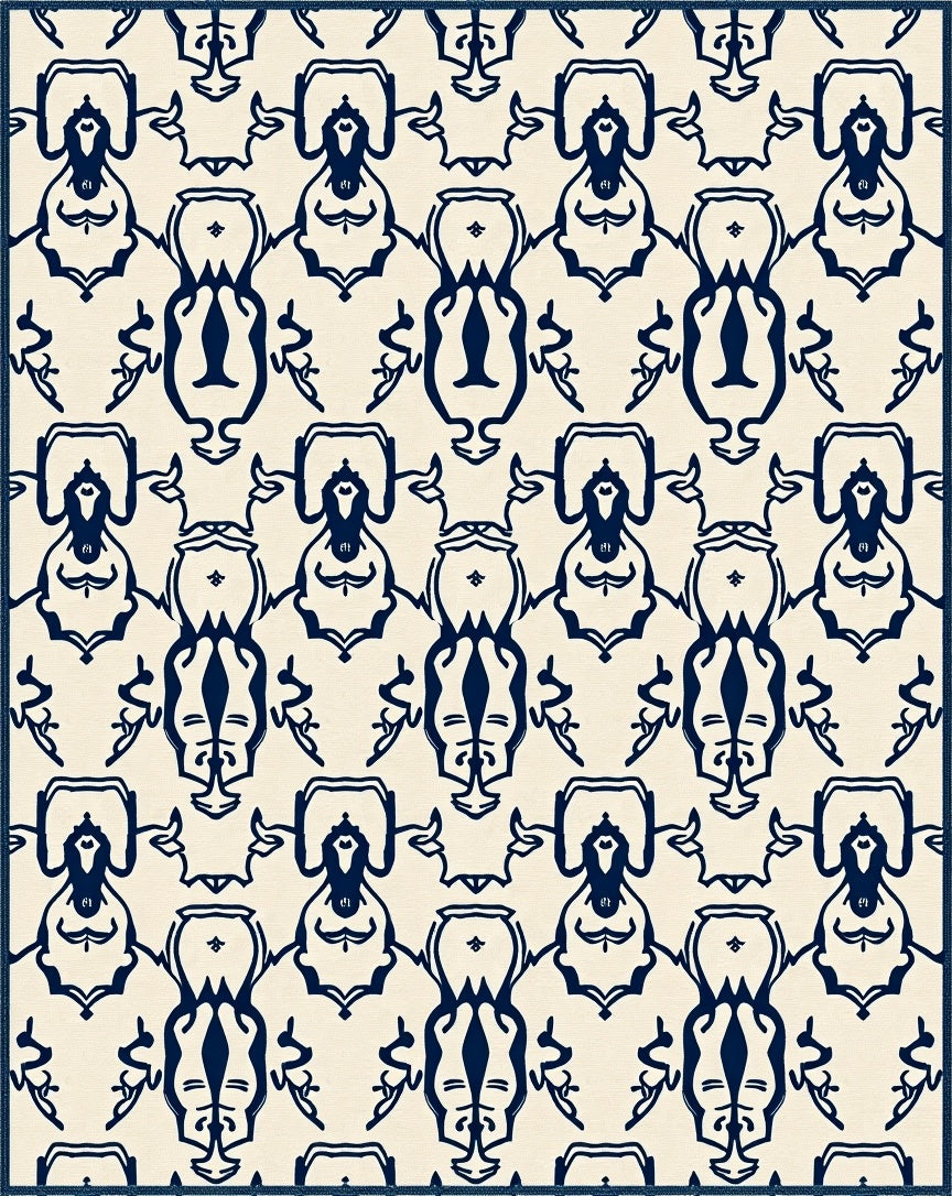 Navajo Inspired Dark Blue Repeating Pattern Rug