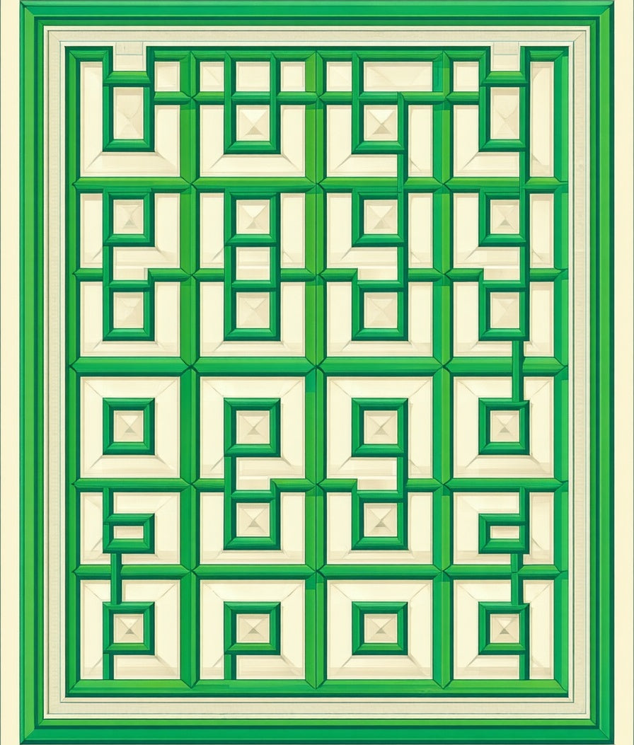 Green Geometric Trellis Pattern Rug