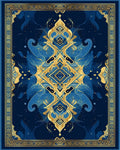 Ornate Blue Gold Mandala Pattern Rug
