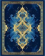 Ornate Blue Gold Mandala Pattern Rug