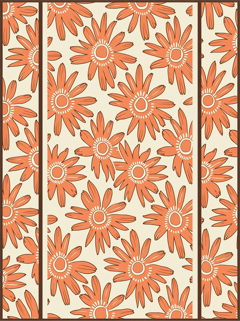 Retro Orange Daisy Floral Pattern Rug