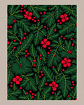 Green Pine Branches with Red Berries Rug