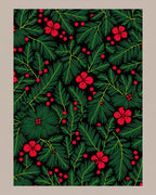 Green Pine Branches with Red Berries Rug