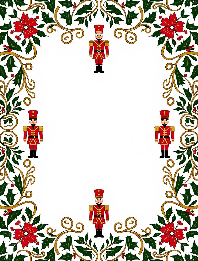Red Nutcracker Holly Poinsettia Border Rug