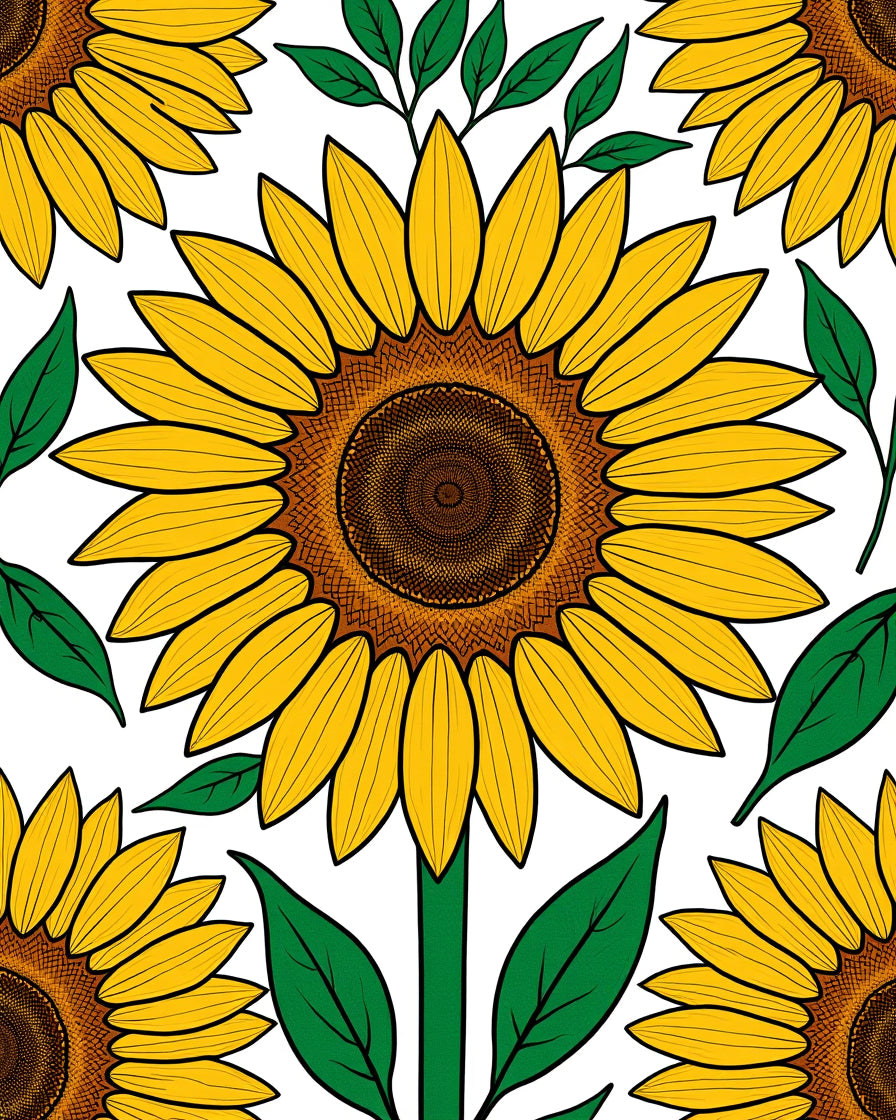 Sunny Yellow Flowers Green Leaves Pattern Rug