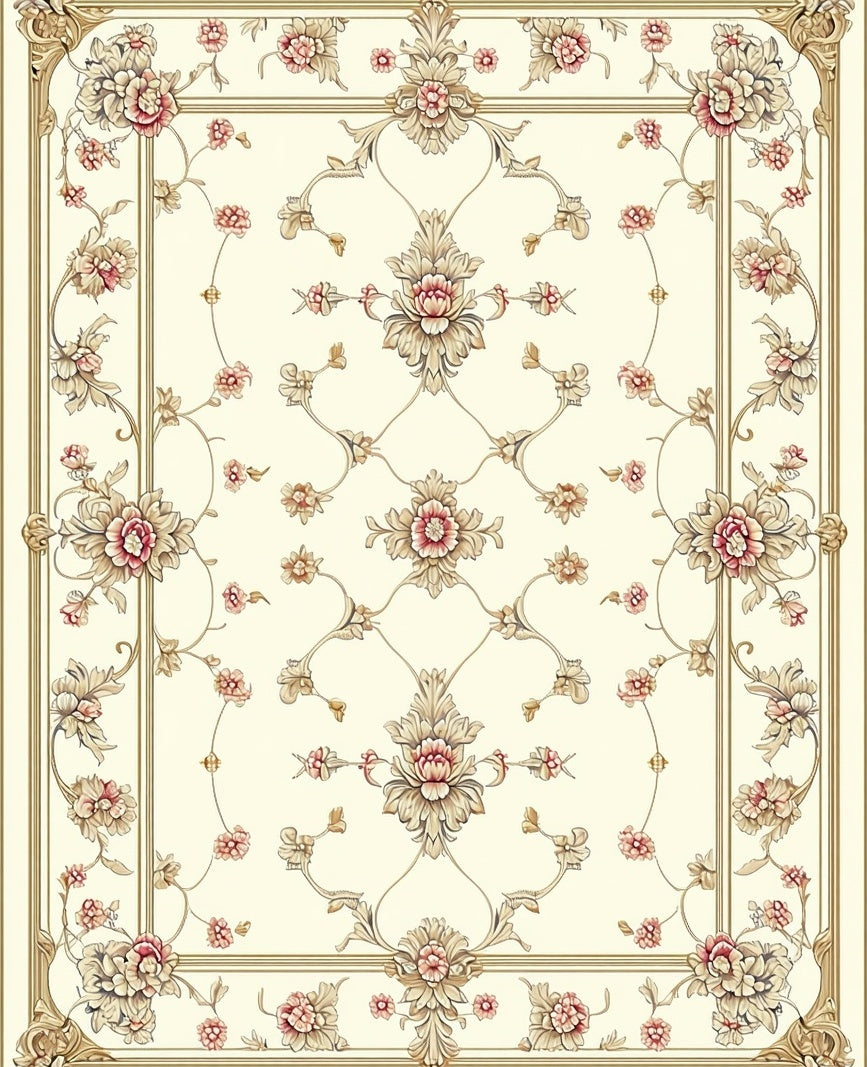Elegant Floral Scroll Traditional Rug