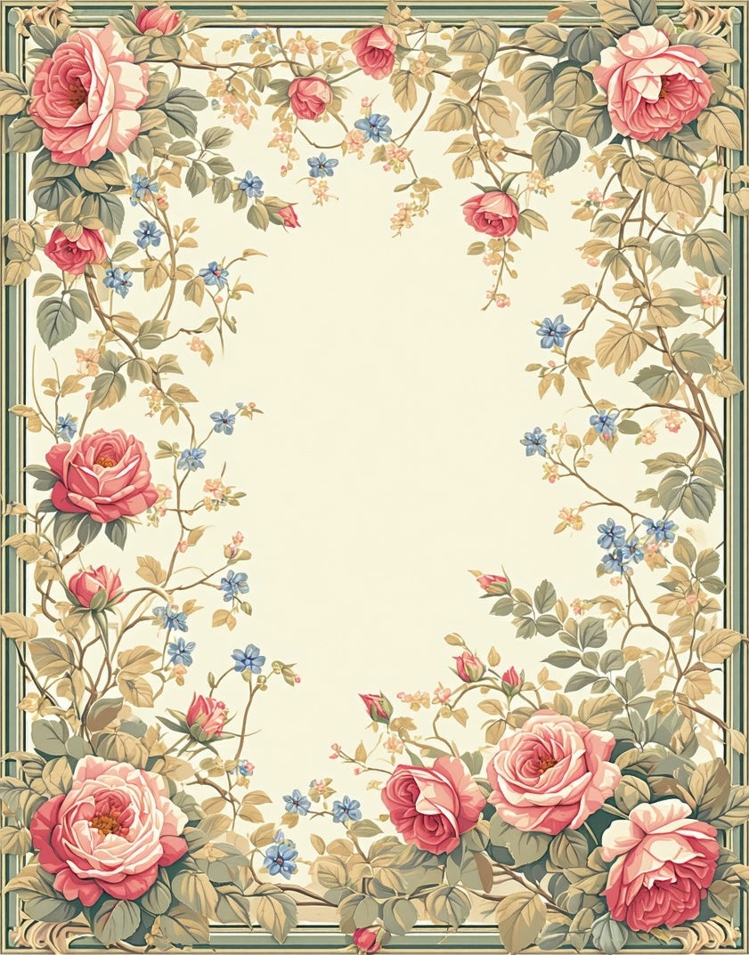 Vintage Floral Rose Vines Rug