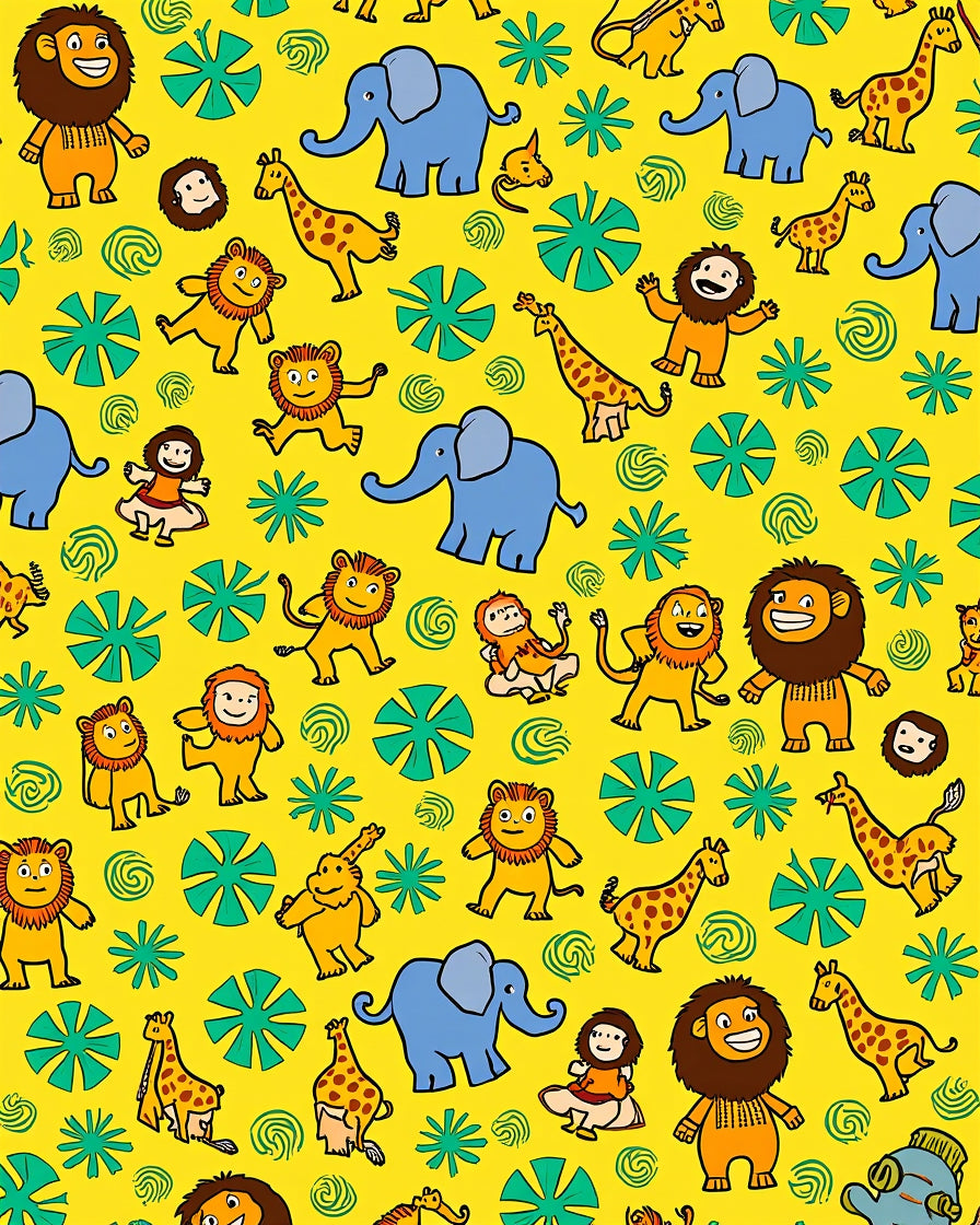 Friendly Safari Animals Fun Pattern Rug
