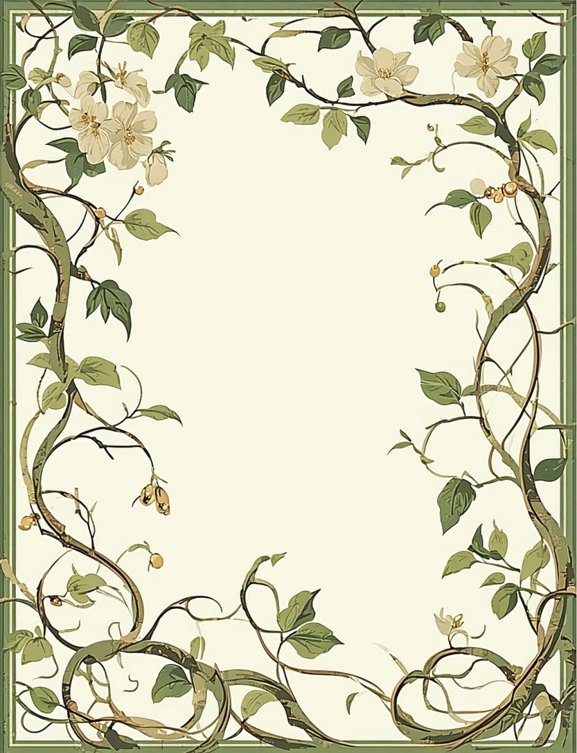 Vine and Floral Scroll Border Design Rug