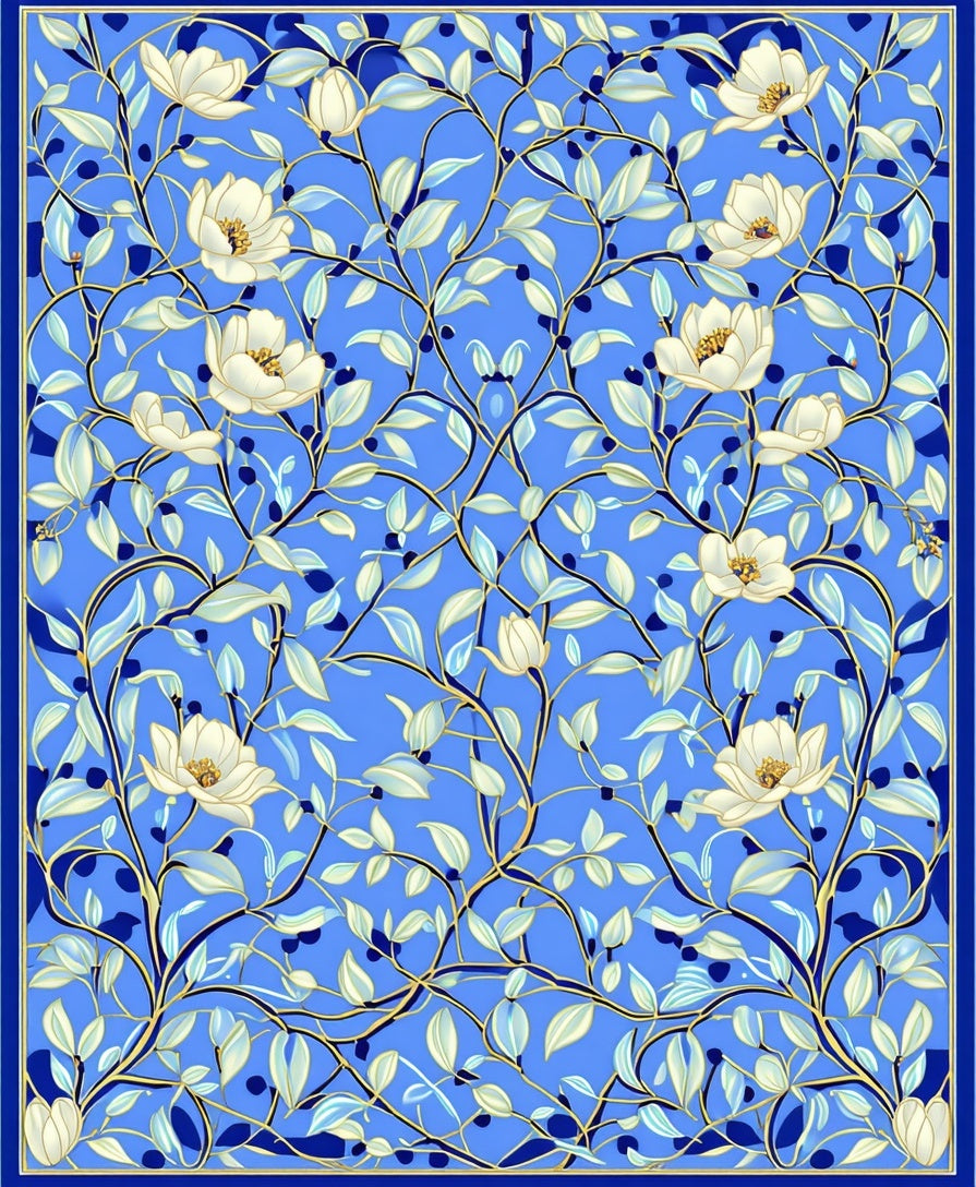 Blue Floral Vine Pattern Rug