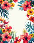 Tropical Hibiscus Floral Palm Leaf Design Rug