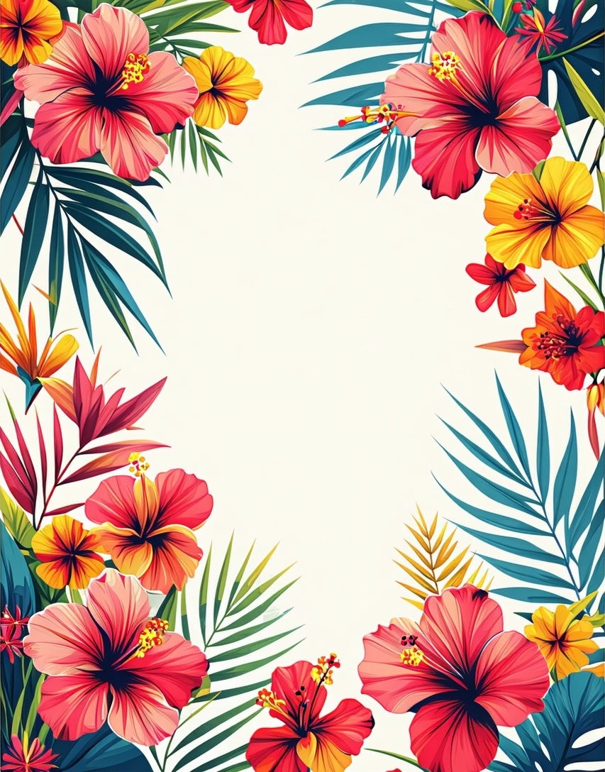 Tropical Hibiscus Floral Palm Leaf Design Rug
