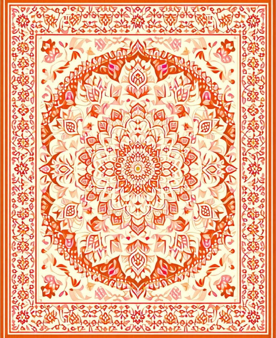 Vibrant Orange Floral Repeating Medallion Rug