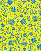 Bright Blue Floral Leafy Pattern Rug
