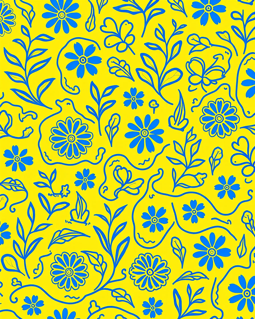 Bright Blue Floral Leafy Pattern Rug