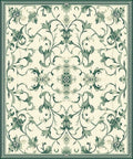 Elegant Green Floral Scrollwork Design Rug