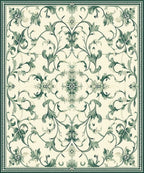 Elegant Green Floral Scrollwork Design Rug