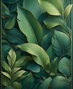 Lush Tropical Foliage Gold Border Rug
