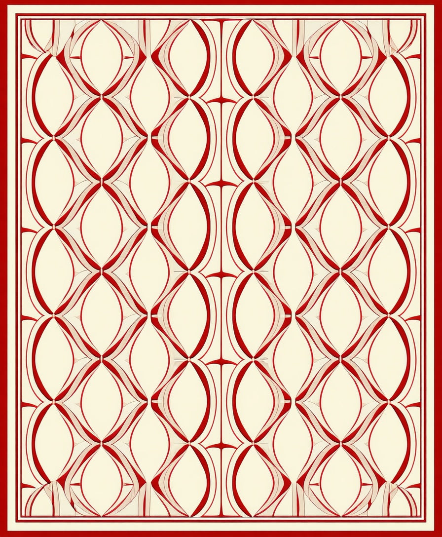 Red Oval Geometric Patterned Rug