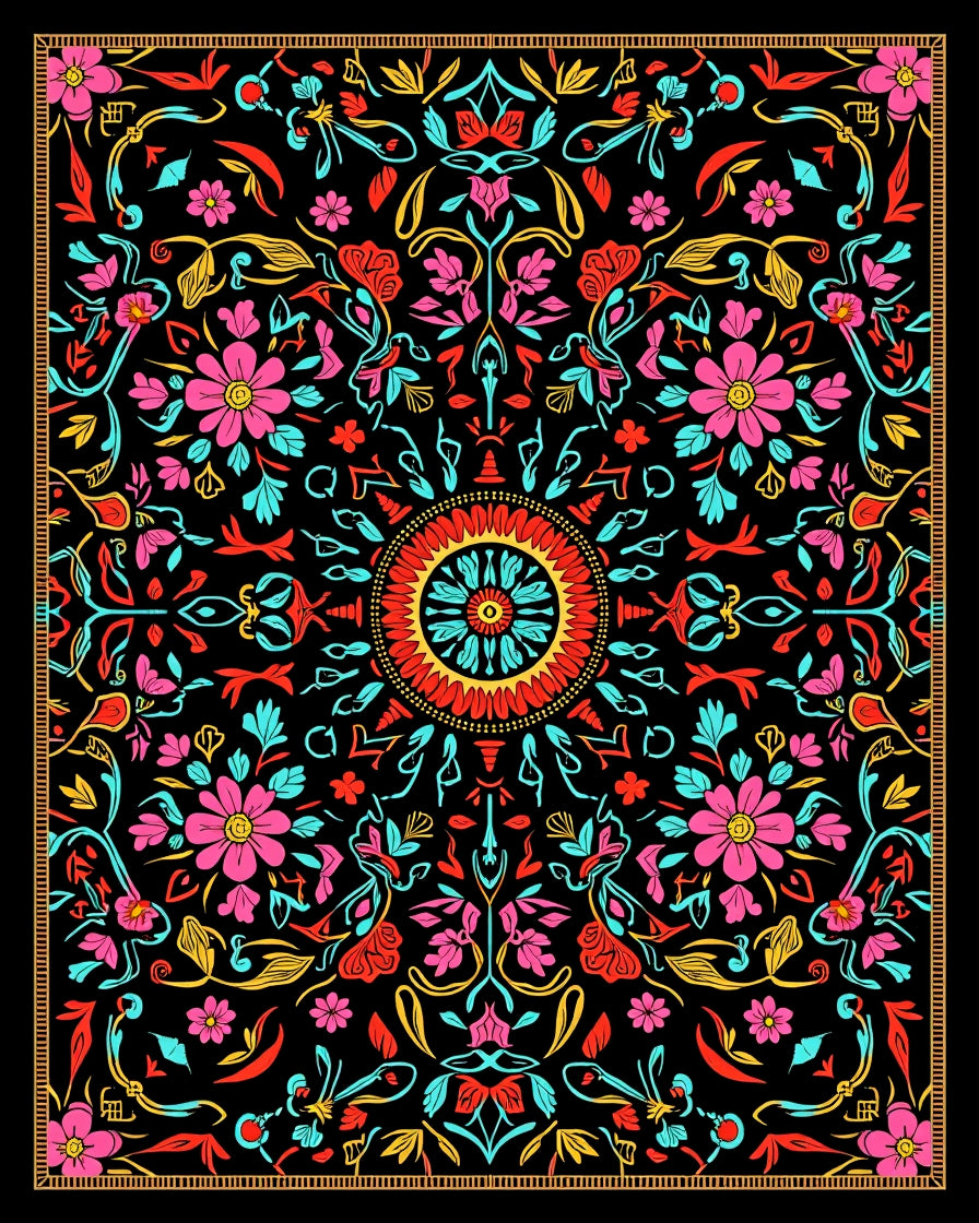 Radiant Mandala Floral Pattern Rug