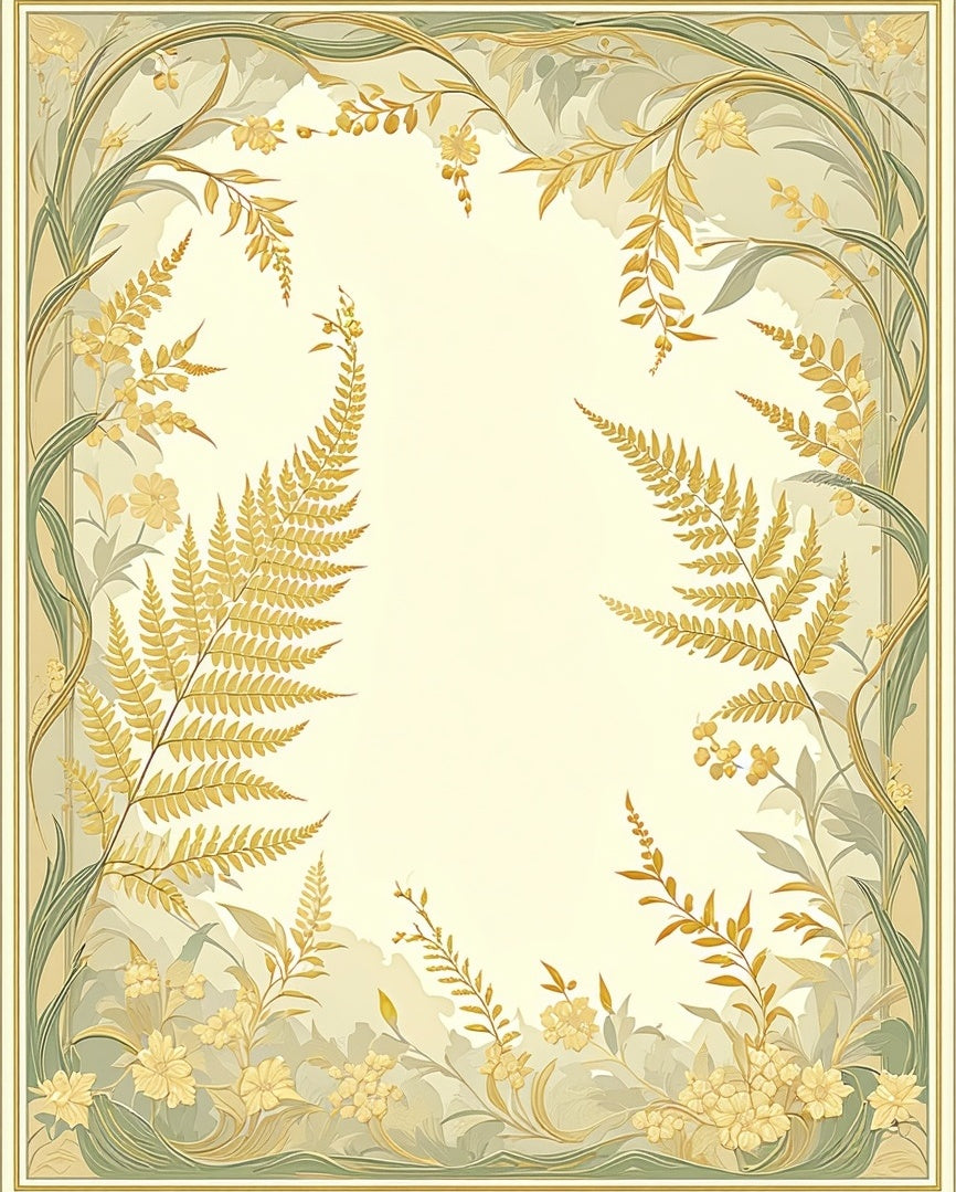 Golden Fern and Floral Vine Design Rug