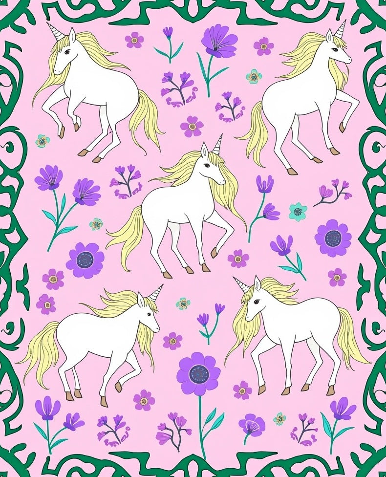 Whimsical Unicorns Floral Garden Rug