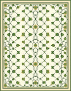 Delicate Green Vine Floral Medallion Rug