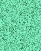 Teal Leafy Swirl Line Art Rug