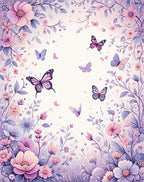 Whimsical Lilac Butterfly Floral Garden Rug