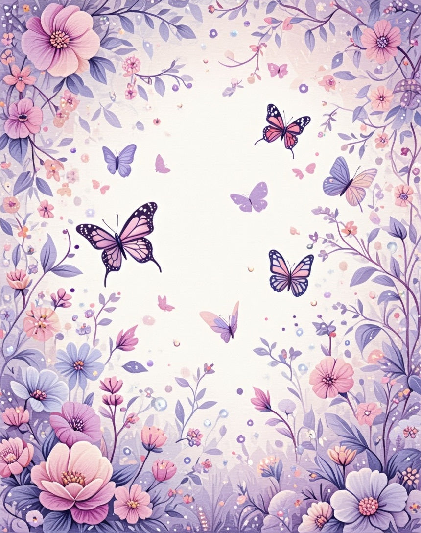 Whimsical Lilac Butterfly Floral Garden Rug